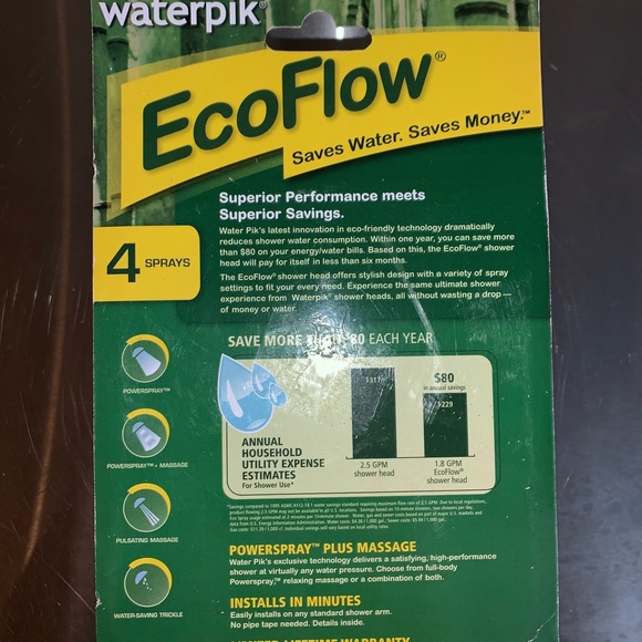 WATERPIK Bath Waterpik Ecoflow Showerhead With 4 Different Spray Poshmark